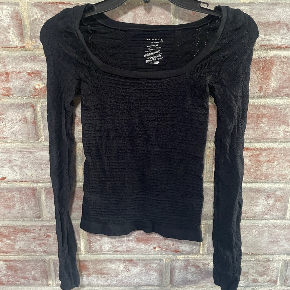 Free People Black Long Sleeve Scoop Neck Top